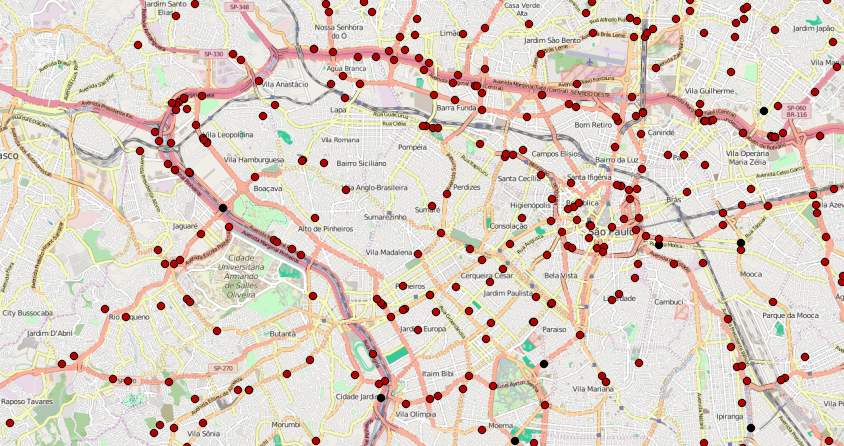 Mapa das ocorrências fatais no trânsito municipal de São Paulo em 2014