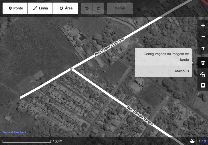 Captura do editor iD: menu de configurações da imagem de fundo