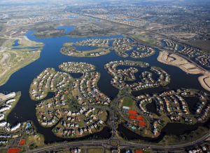 Mapa: empreendimentos e canais em áreas úmidas